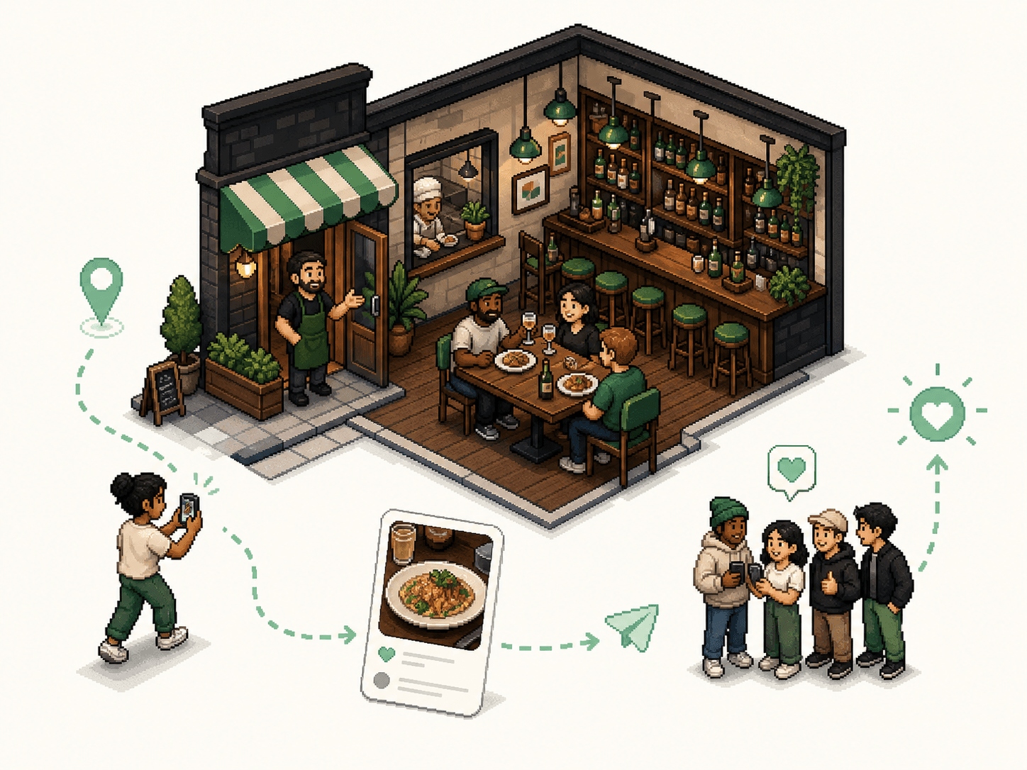 Creator visita um negócio local, publica conteúdo e conecta a experiência à comunidade
