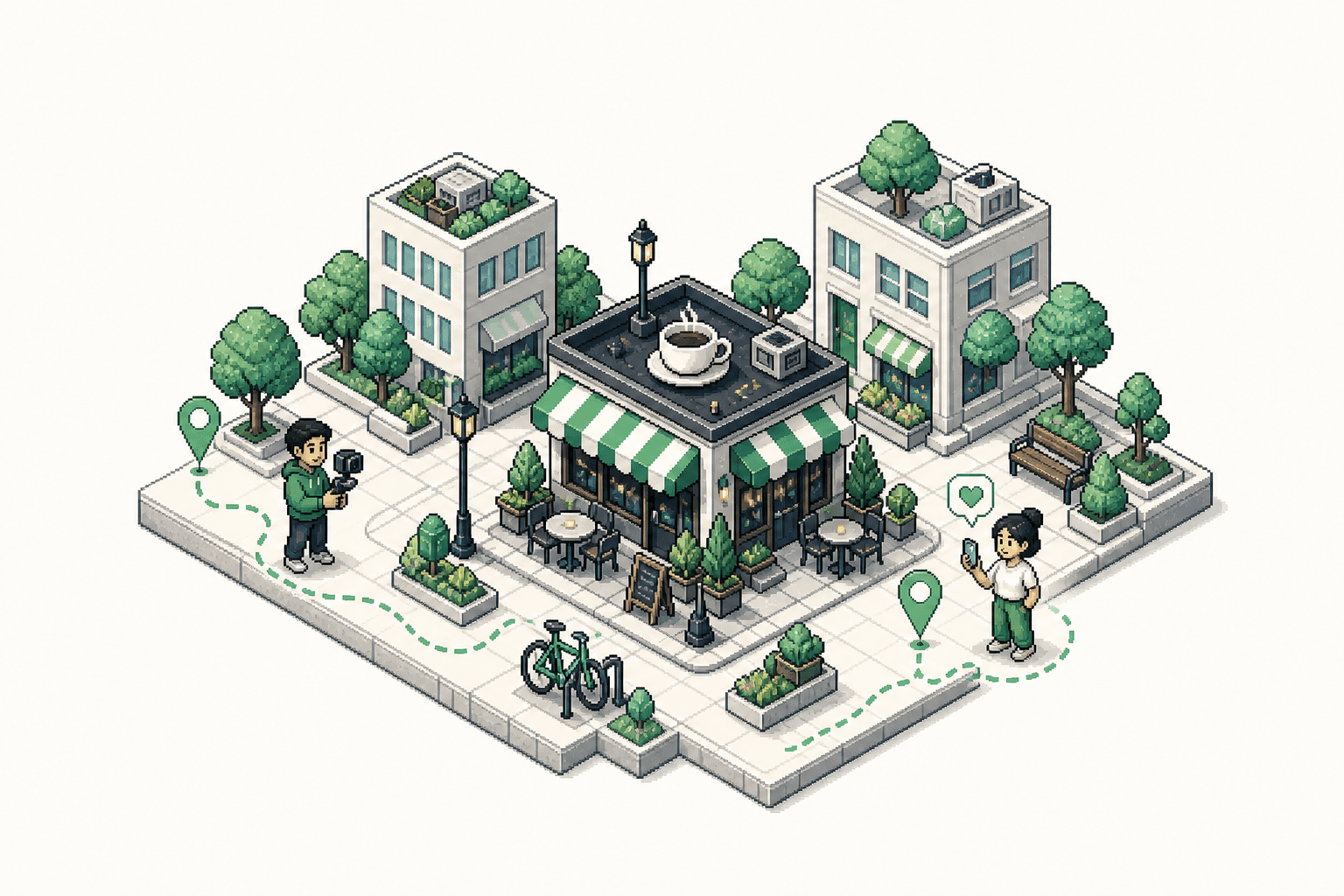 Café em um bairro conectado a creators próximos